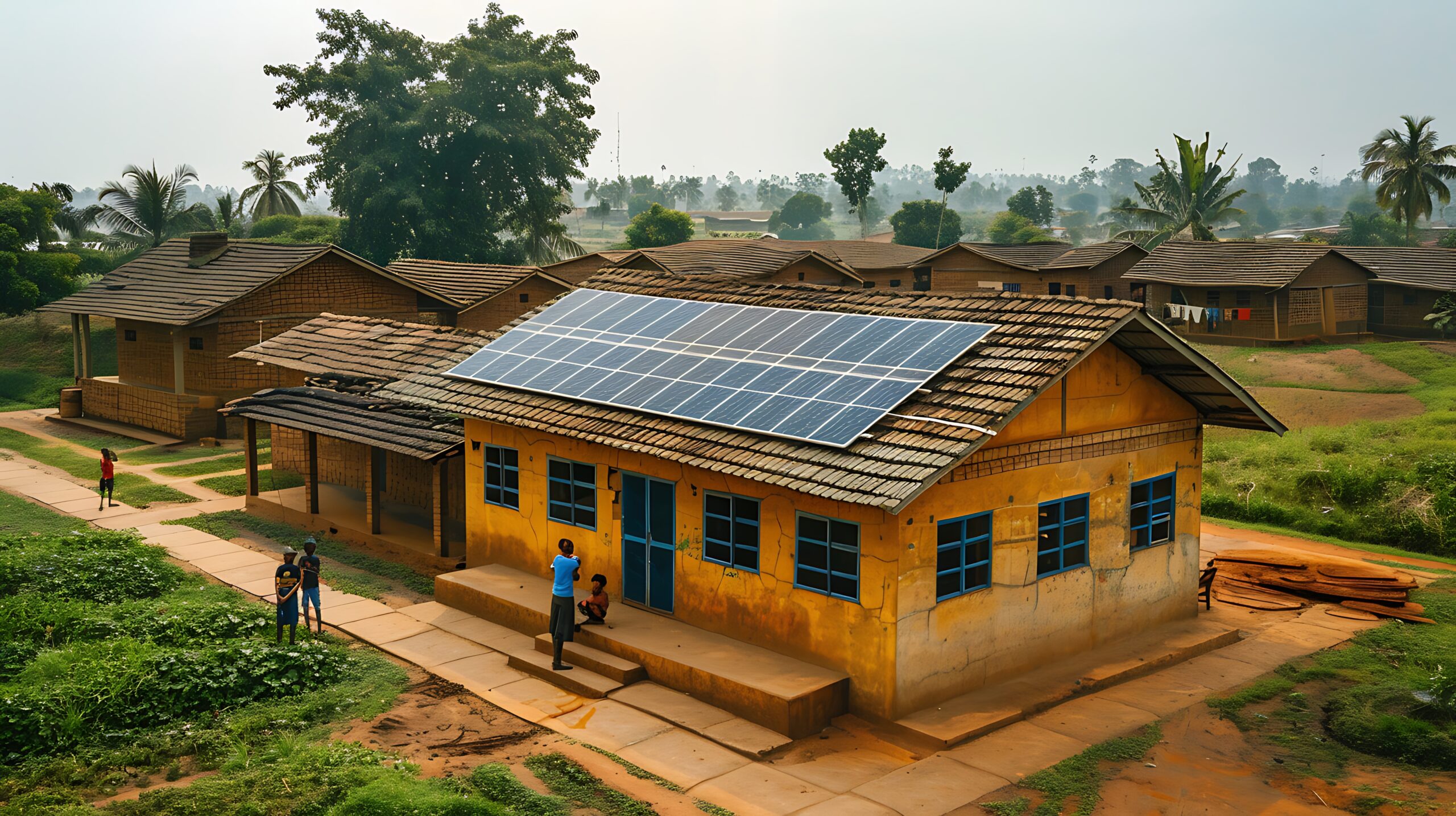 technicians inspecting preparing roof community center before installing solar panel child scaled